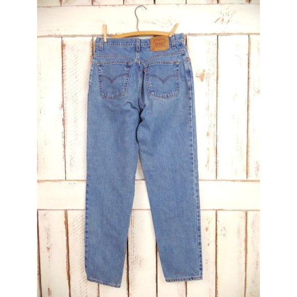 550 zipper fly denim high waisted relaxed tapered leg blue jeans - Picture 4 of 4